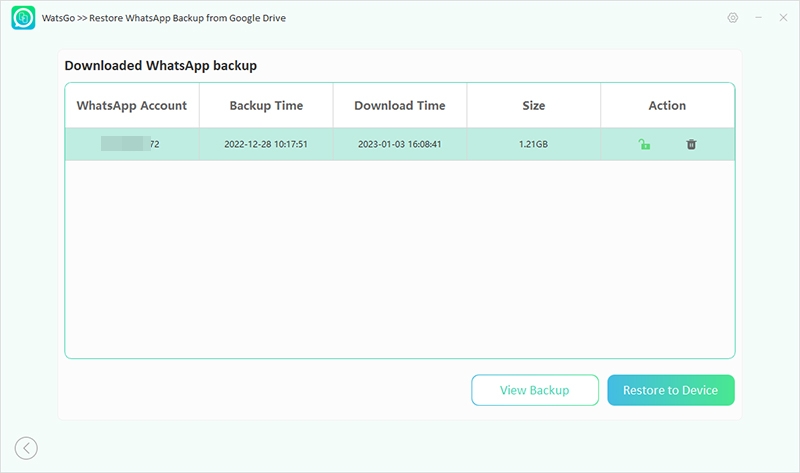 Revise la copia de seguridad descargada de Watsgo