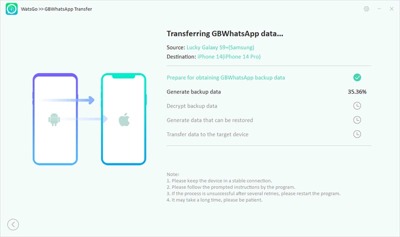 Guía Watsgo - Comience a transferir la copia de seguridad de GBWhatsApp a WhatsApp