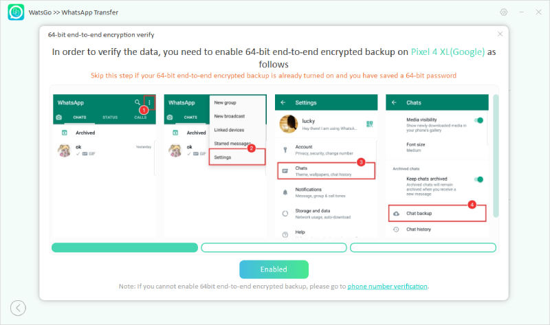 Habilitar el cifrado de copia de seguridad de WhatsApp
