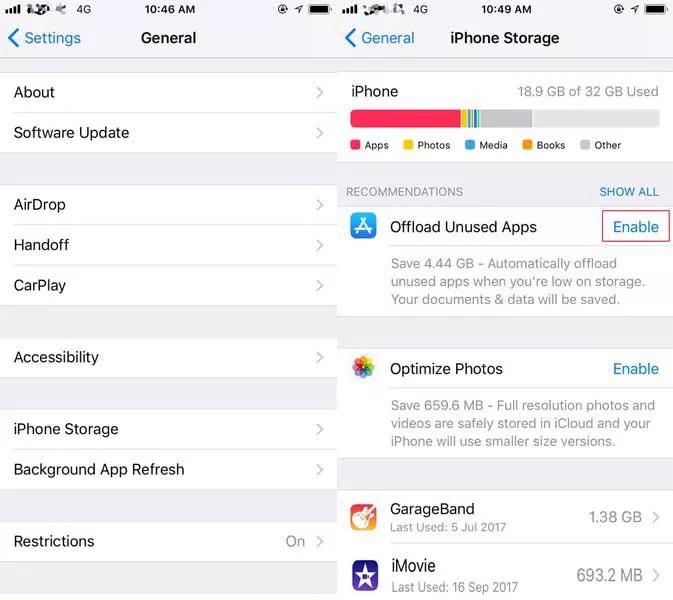 Borrar almacenamiento de iPhone 